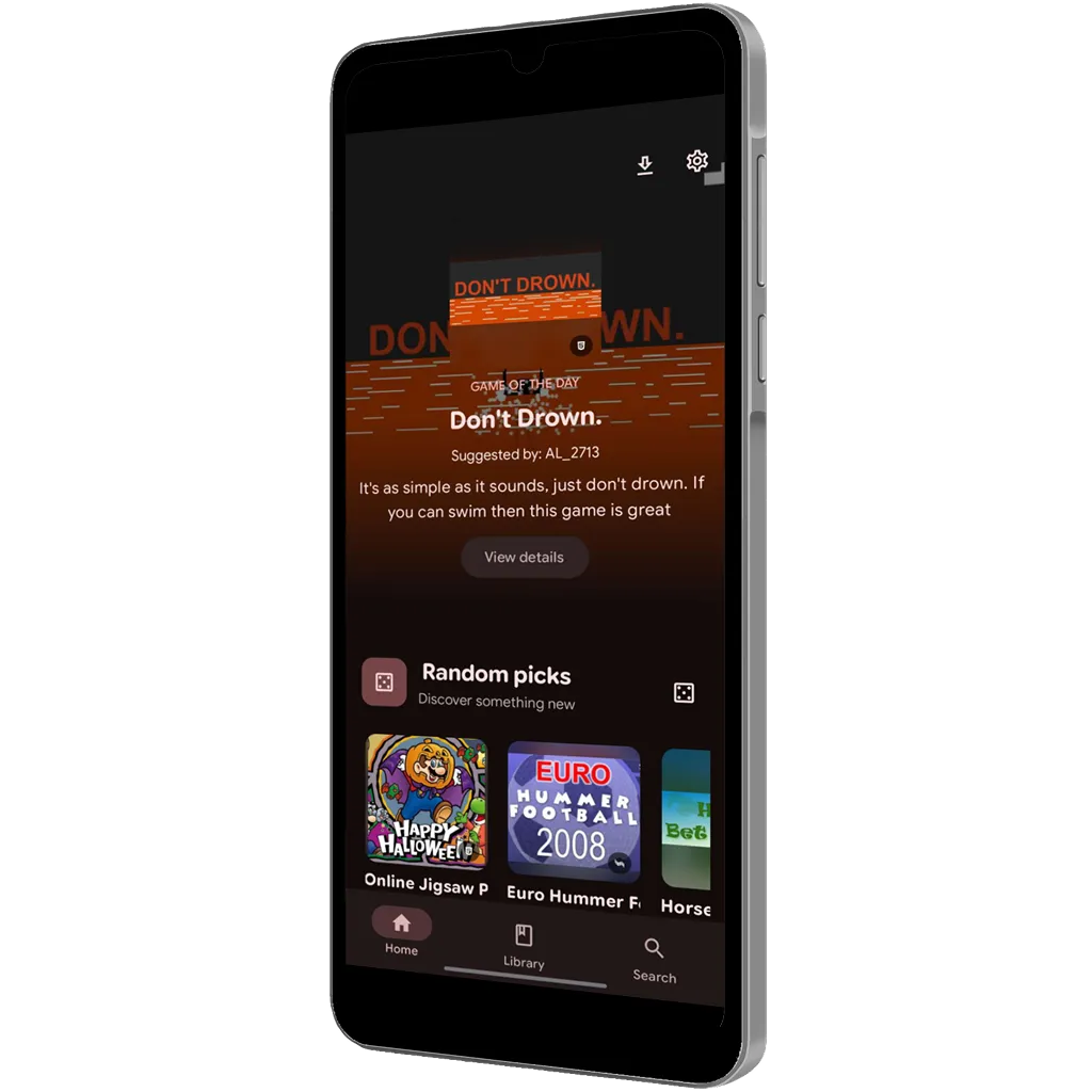 Swiff home screen showing the game of the day and random picks