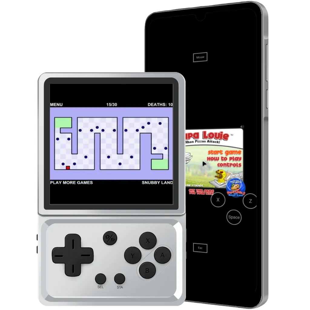 An RG Rotate next to a phone running a Flash games